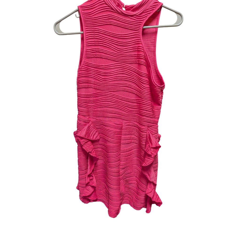 Hot Pink Wavy Textured Ruffle Side Romper High Neck sz M sz2311186797601